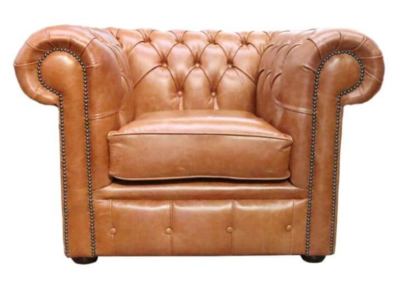 Product photograph of Chesterfield Club Chair Old English Bruciato Tan Leather from Designer Sofas 4U