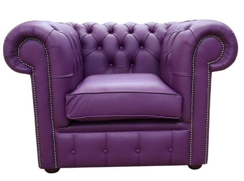 Product photograph of Chesterfield Low Back Club Armchair Purple Leather from Designer Sofas 4U