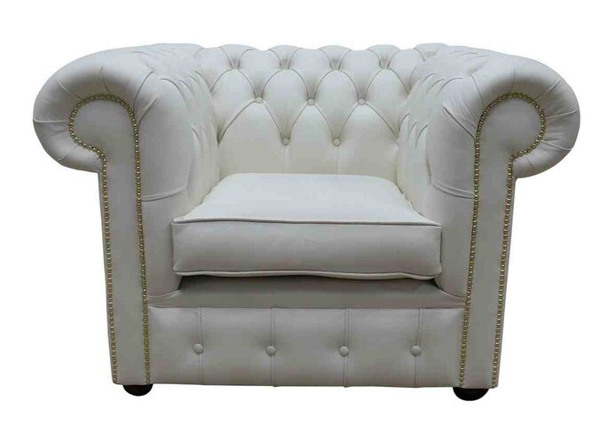 Chesterfield Low Back Club Chair Shelly White Real Leather