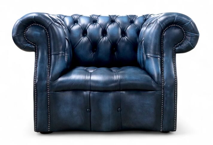 Chesterfield Darcy Buttoned Seat Club Chair Antique Blue Leather