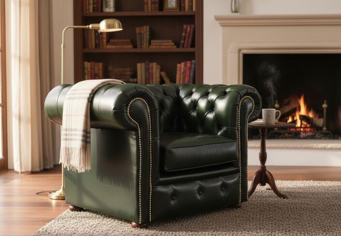 Chesterfield Leather Armchair Newcastle Green – Classic Elegance & Timeless Comfort