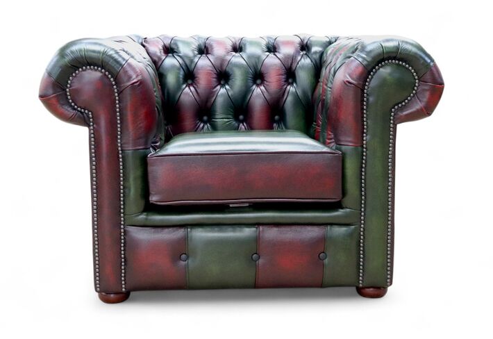 Chesterfield Leather Patchwork Club Chair Antique Leather Antique Green / Oxblood