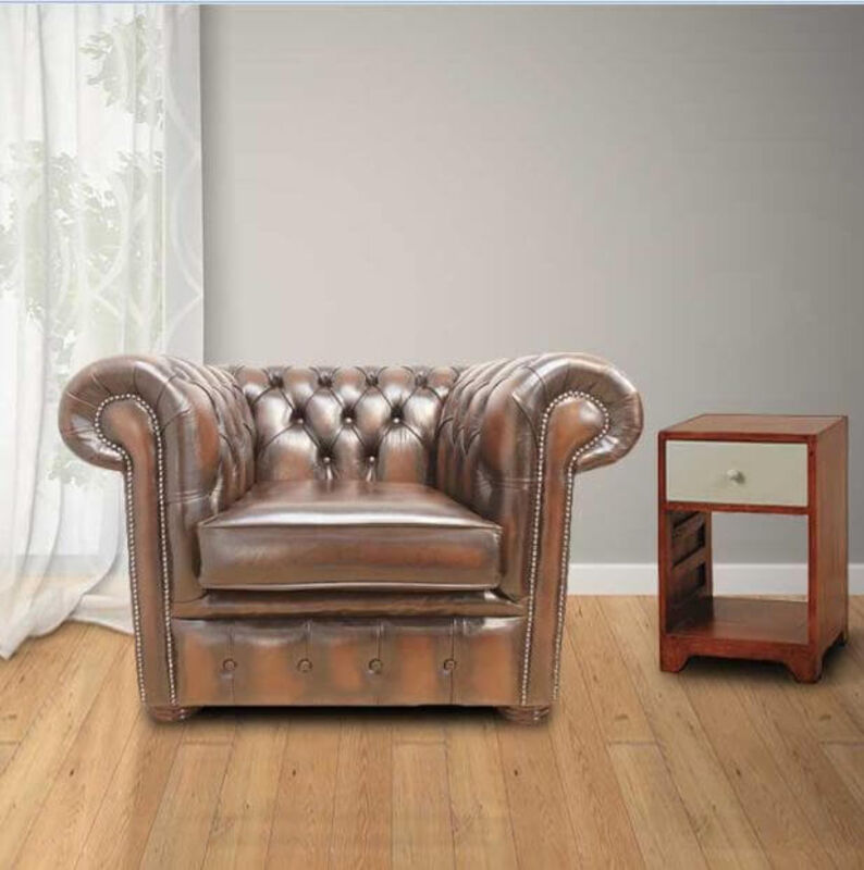 Product photograph of Bexley Club Chair Antique Leather Chesterfield Brown from Designer Sofas 4U