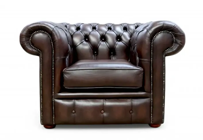Chesterfield Low Back Club ArmChair Antique Brown Real Leather