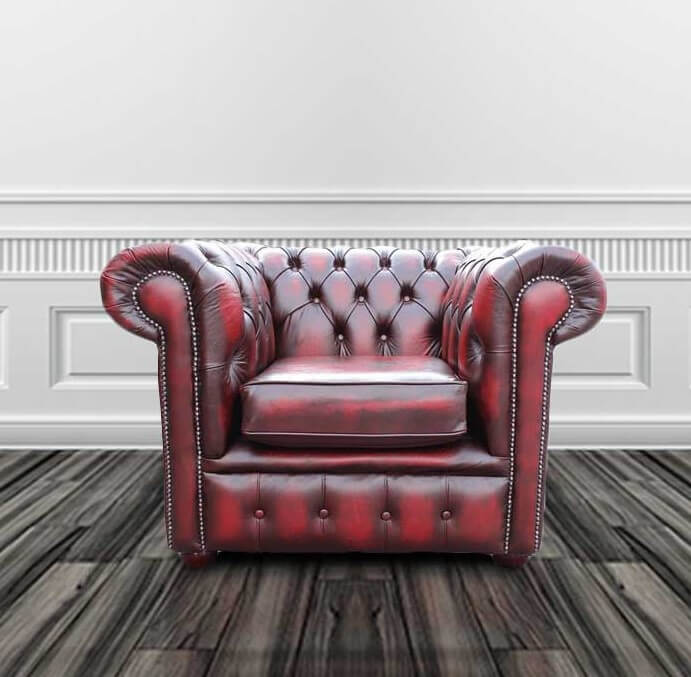 Chesterfield Low Back Club Armchair, Oxblood Leather Chair