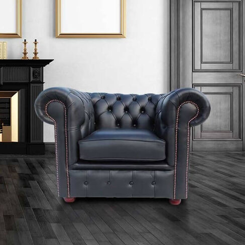 Chesterfield Low Back Club ArmChair Black Leather