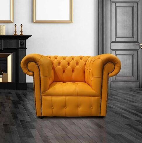 Shelly Flamenco Orange Leather Chesterfield Low Back Club Armchair Buttoned Seat | DesignerSofas4U