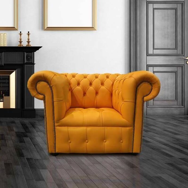 Product photograph of Shelly Flamenco Orange Leather Chesterfield Low Back Club Armchair Amp Hellip from Designer Sofas 4U