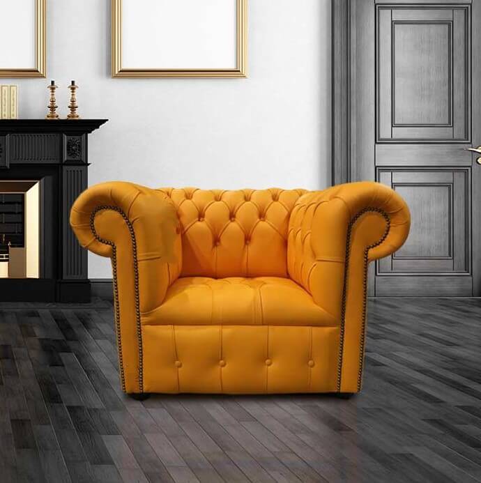 Sy Mandarin Orange Leather, Orange Leather Armchair