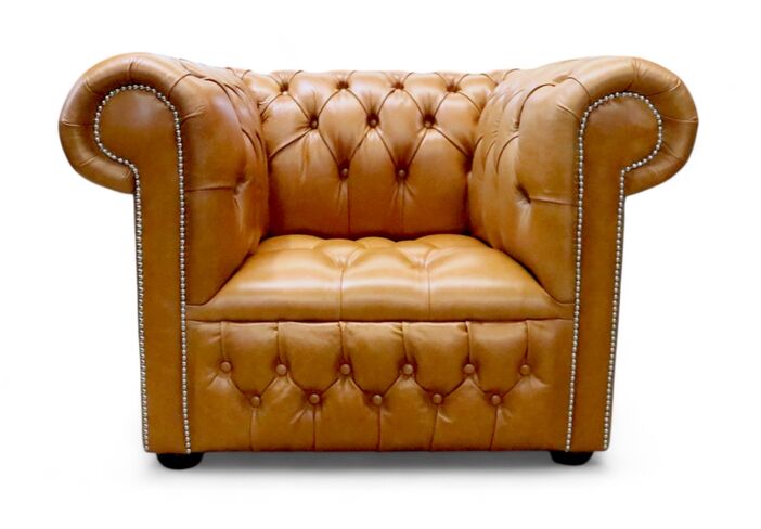 Chesterfield Low Back Club ArmChair Buttoned Seat Old English Saddle Leather