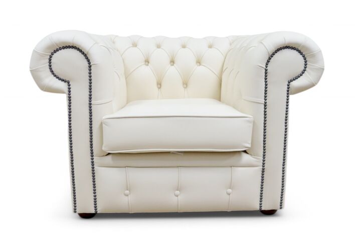 Chesterfield Low Back Club Armchair Cottonseed Cream Leather