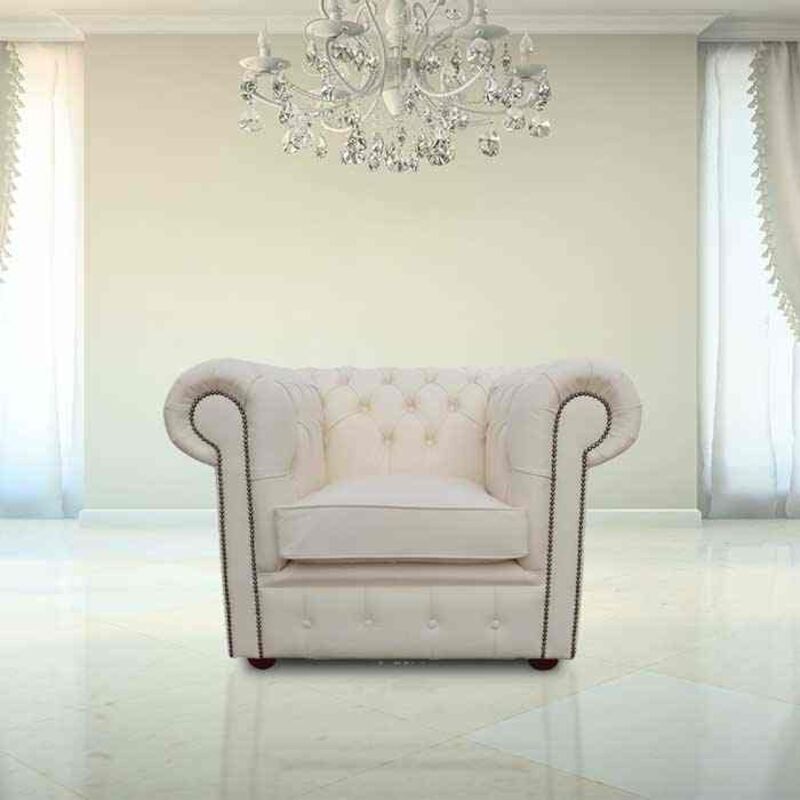 Product photograph of Chesterfield Low Back Club Armchair Ivory Leather from Designer Sofas 4U