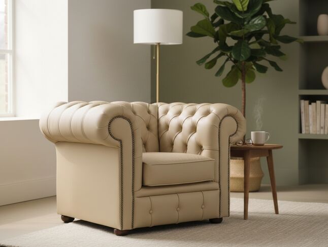 Chesterfield Low Back Club Armchair – Ivory Leather