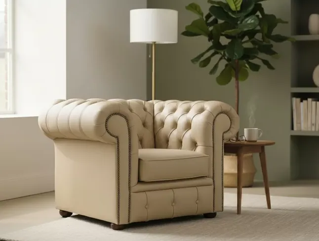 Chesterfield Low Back Club Armchair – Ivory Leather