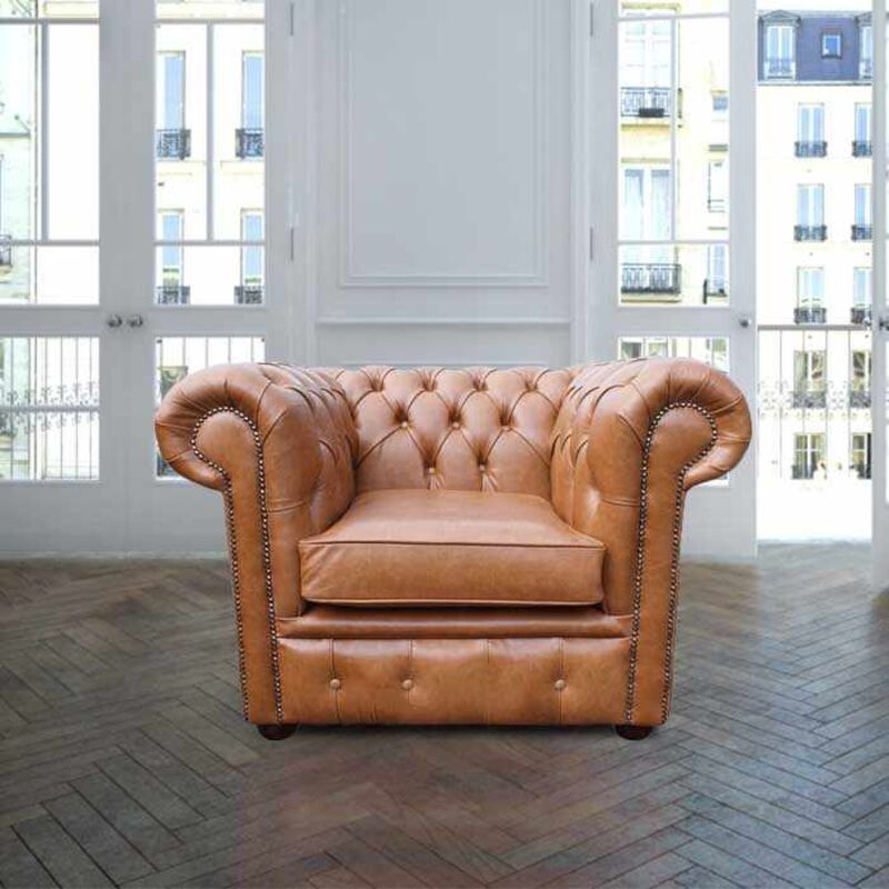 Product photograph of Chesterfield Low Back Club Armchair Old English Tan Real Leather from Designer Sofas 4U
