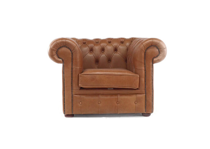 Chesterfield Low Back Club ArmChair Old English Tan Real Leather