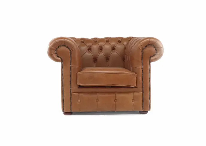 Chesterfield Low Back Club ArmChair Old English Tan Real Leather