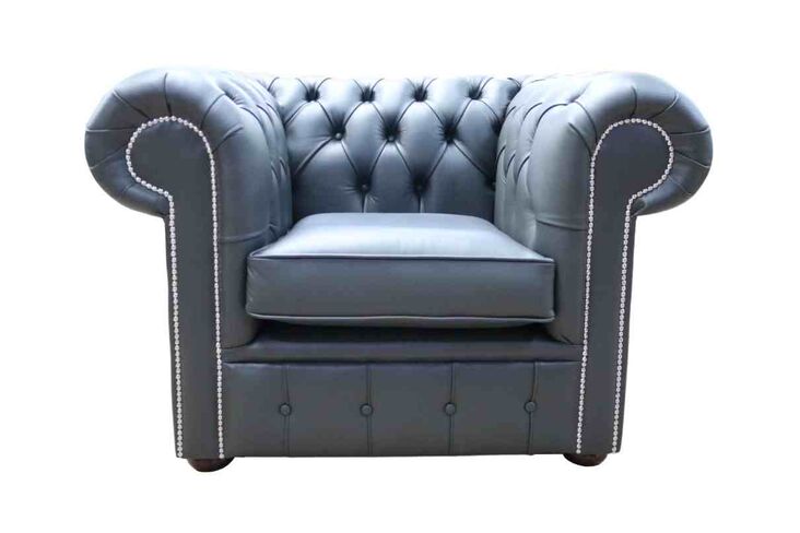 Chesterfield Low Back Club Armchair Steel Grey Leather