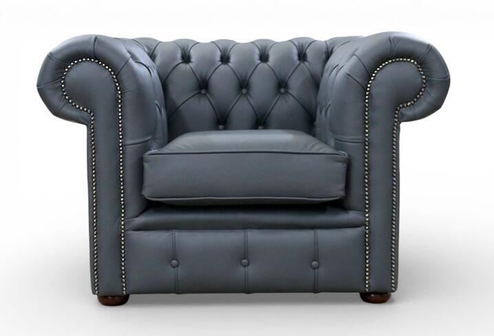 Chesterfield Low Back Club Armchair Steel Grey Leather