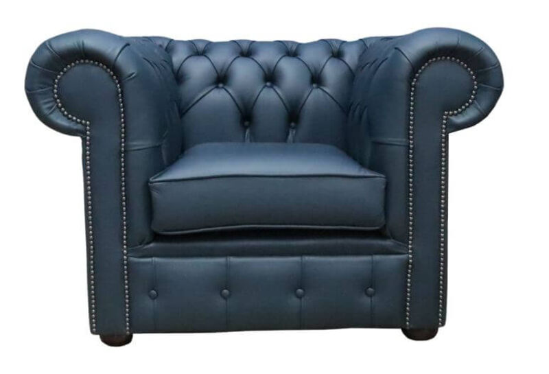 Product photograph of Chesterfield Low Back Club Armchair Suffolk Blue Leather from Designer Sofas 4U