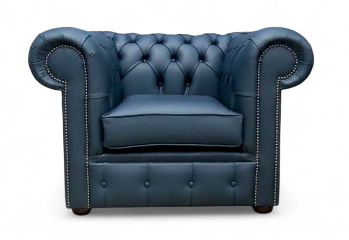 Chesterfield Low Back Club Armchair Suffolk Blue Leather