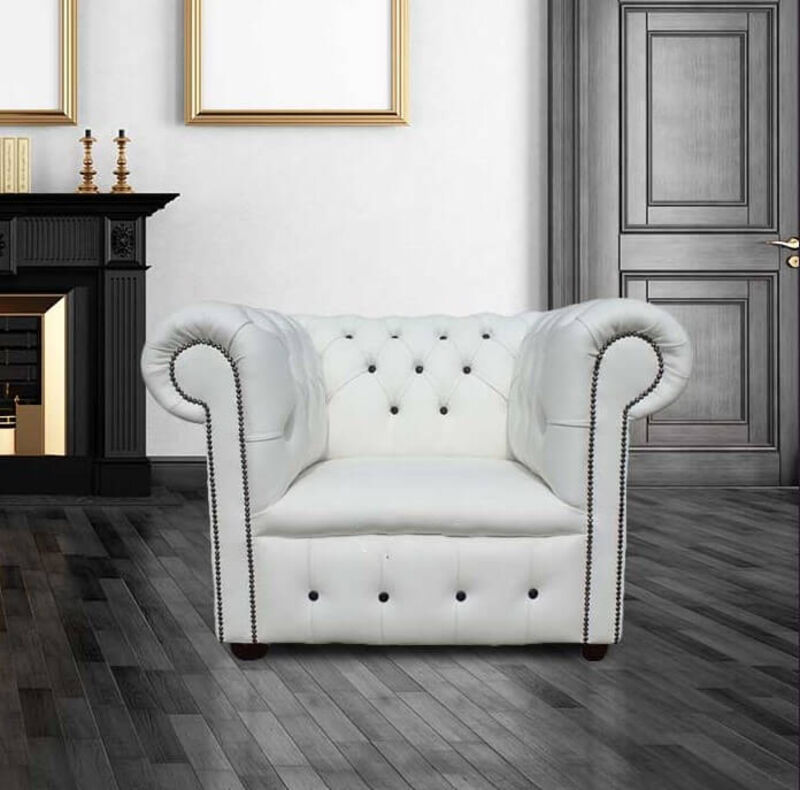 Product photograph of Chesterfield Low Back Club Armchair White Leather With Amp Hellip from Designer Sofas 4U