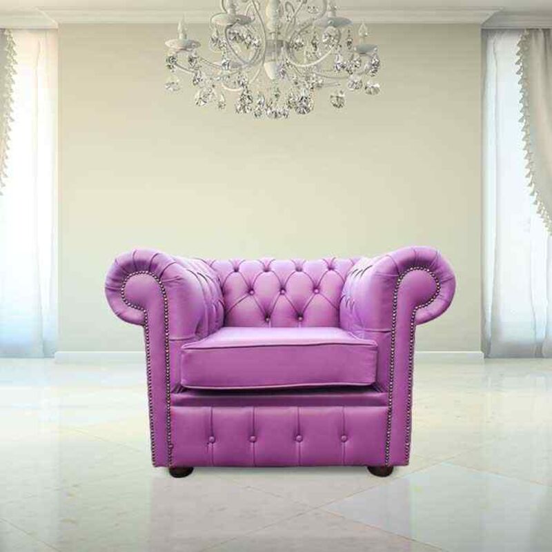 Product photograph of Chesterfield Low Back Club Armchair Wineberry Purple Leather from Designer Sofas 4U