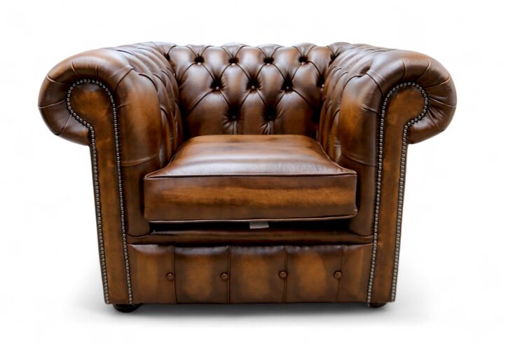 Chesterfield Low Back Club Chair Antique Tan Real Leather