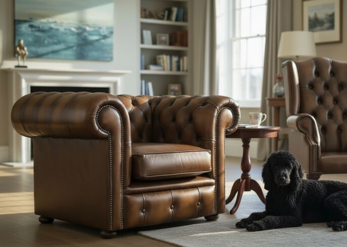 Chesterfield Low Back Club Chair Antique Tan Real Leather