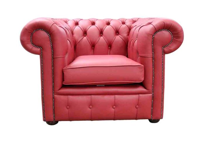 Chesterfield Low Back Club Chair Cherry Red Leather
