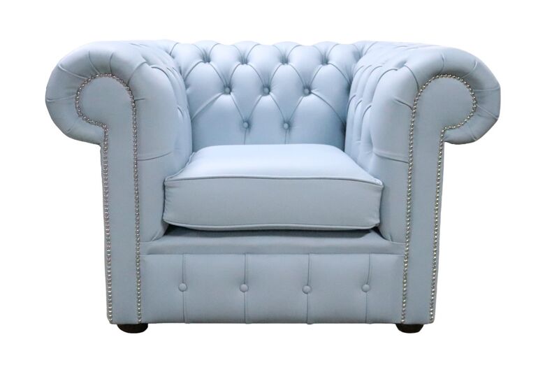 Product photograph of Chesterfield Low Back Club Chair Shelly Parlour Blue Leather from Designer Sofas 4U