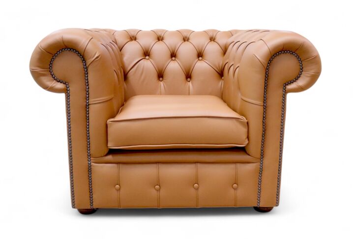 Chesterfield Low Back Club Chair Shelly Saddle Tan Real Leather