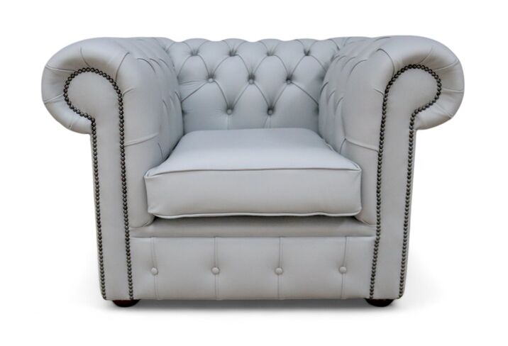 Chesterfield Low Back Club Chair Silver Grey Leather