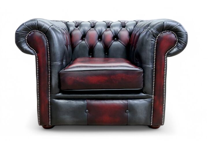 Chesterfield Patchwork Devile Club Chair Antique Grey & Oxblood Leather