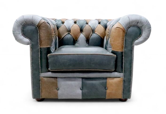 Chesterfield Patchwork Low Back Club Armchair Vintage Cracked Wax Leather
