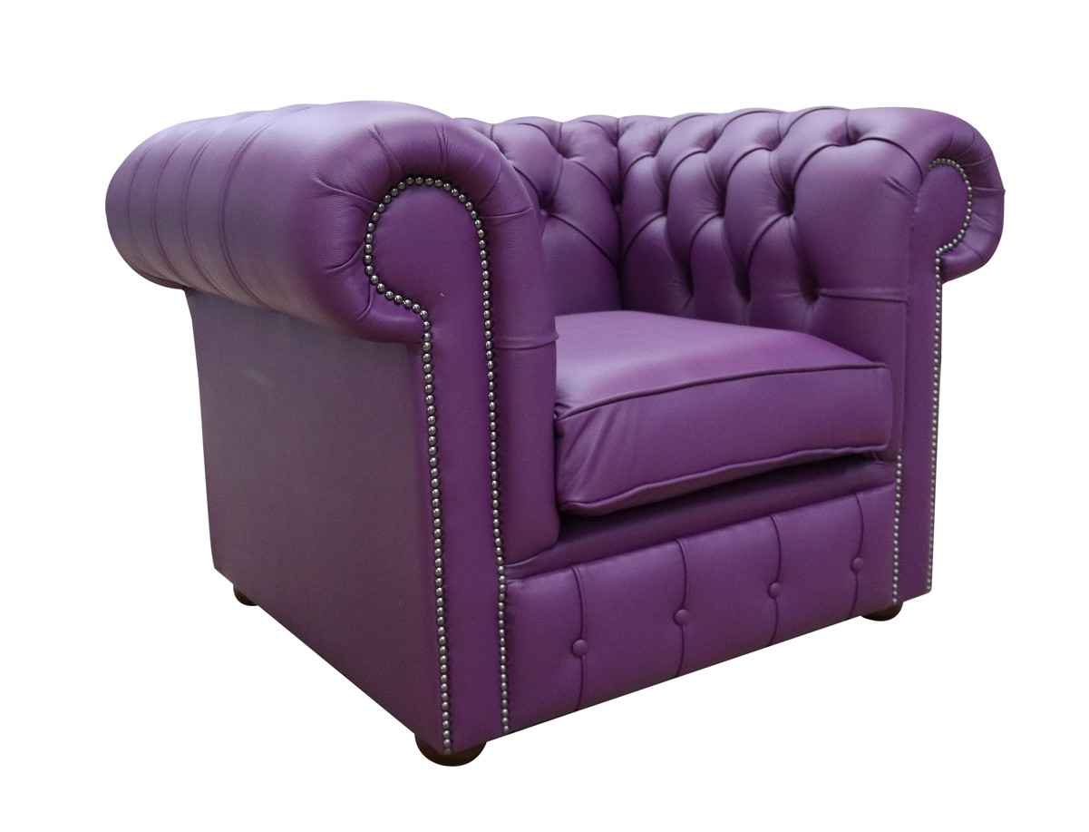Chesterfield Low Back Club Armchair, Purple Leather Recliner
