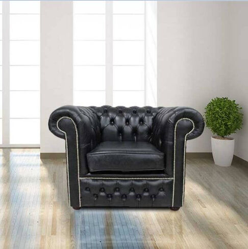 Chesterfield Winchester Low Back Club ArmChair Old English Black Leather