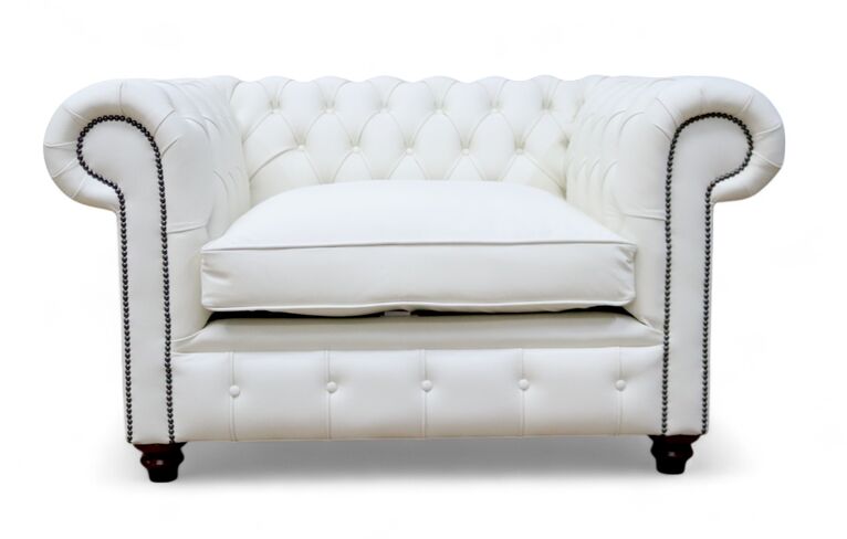 Chesterfield XL Cuddler Alfie Low Back Club Armchair Vele Polar White Leather
