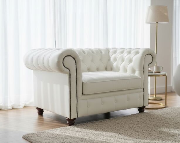 Chesterfield XL Cuddler Alfie Low Back Club Armchair Vele Polar White Leather