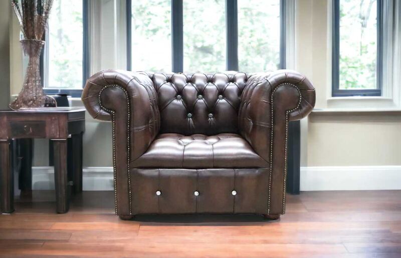 Product photograph of Chesterfield Crystallized Elements Low Back Armchair Brown Leather from Designer Sofas 4U