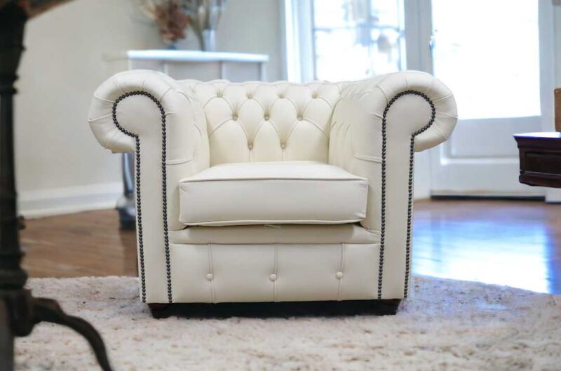Product photograph of Chesterfield Low Back Club Armchair Cottonseed Cream Leather from Designer Sofas 4U