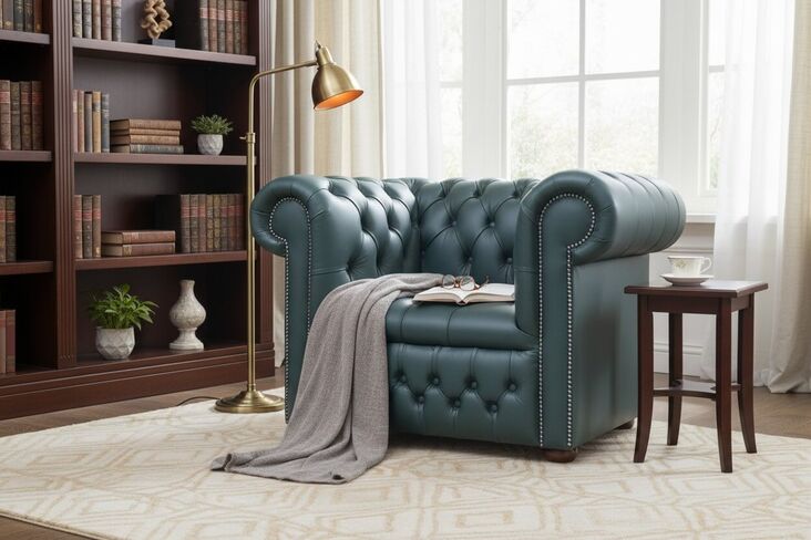 SPECIAL OFFER Chesterfield Club Chair Buttoned Seat Forest Green Leather