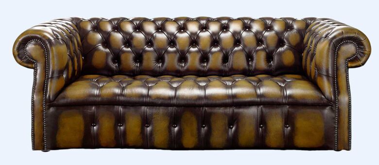 Darcy Gold antique Leather Chesterfield sofa | DesignerSofas4U