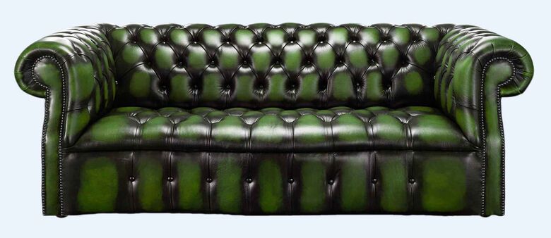 Darcy Green Antique Leather Chesterfield Sofa | DesignerSofas4U
