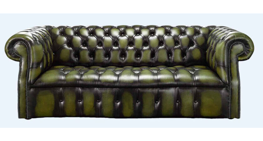 Olive Green Antique Leather, Green Leather Chesterfield Sofa