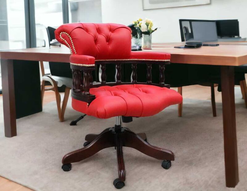 Product photograph of Chesterfield Captains Office Chair Flame Red Leather from Designer Sofas 4U