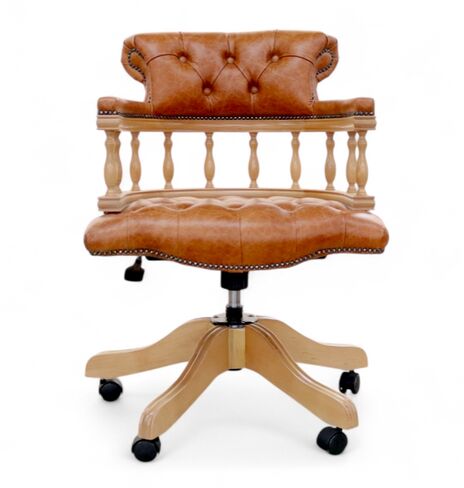 Chesterfield Captains Leather Office Chair Old English Bruciato Leather with Wooden Frame