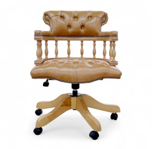 SPECIAL OFFER Chesterfield Captains Leather Office Chair Old English Tan Leather with Wooden Frame