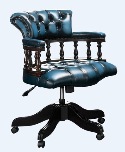 Chesterfield Captains Office Chair Antique Blue Leather