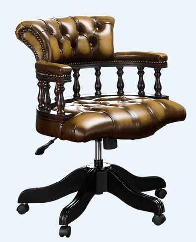 Chesterfield Captains Office Chair Antique Gold Leather